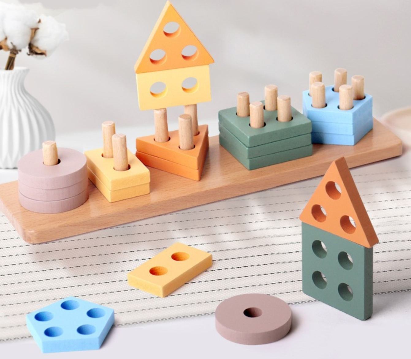 Montessori Spielzeug für 1-3 Jahre – Holz Formsortierer & Stapelpuzzle