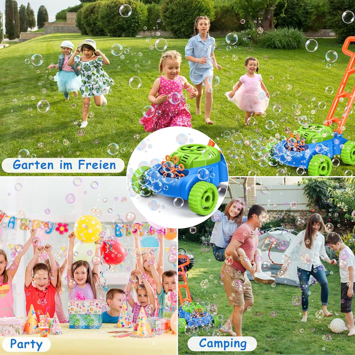 Seifenblasen-Rasenmäher für Kinder – Gartenspielzeug mit Geräusch & Blasen Spileo