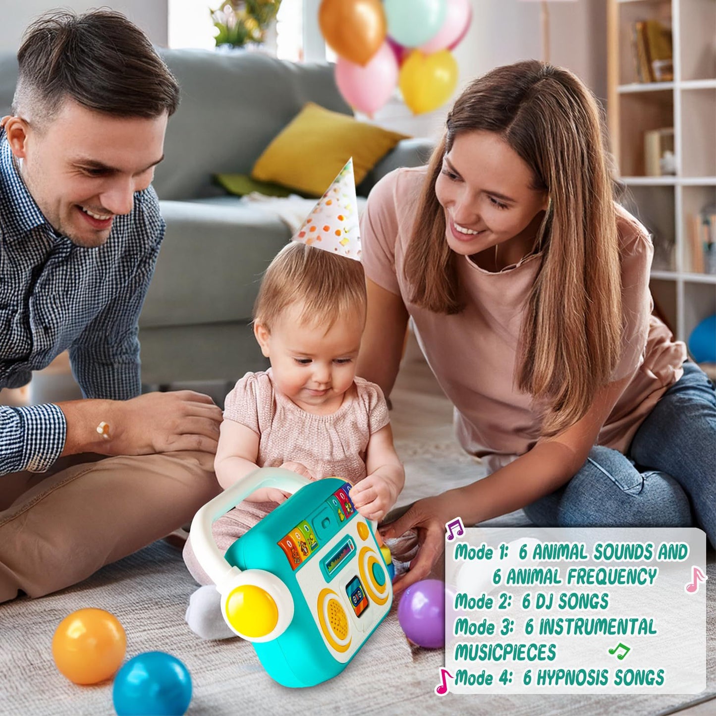 Mein erster Musik-Player für Kinder 2–5 Jahre – 40 Lieder, Aufnahmefunktion, Bluetooth, LED-Licht, Kopfhöreranschluss & Tragegriff | Lernspielzeug mit mobiler Musikkiste
