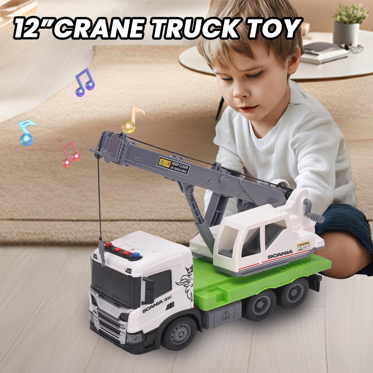 Kranwagen-Spielzeug mit Licht und Sound – 29,3 cm Bausatz-Auto mit ausfahrbarem Kran für Jungen ab 3 Jahren