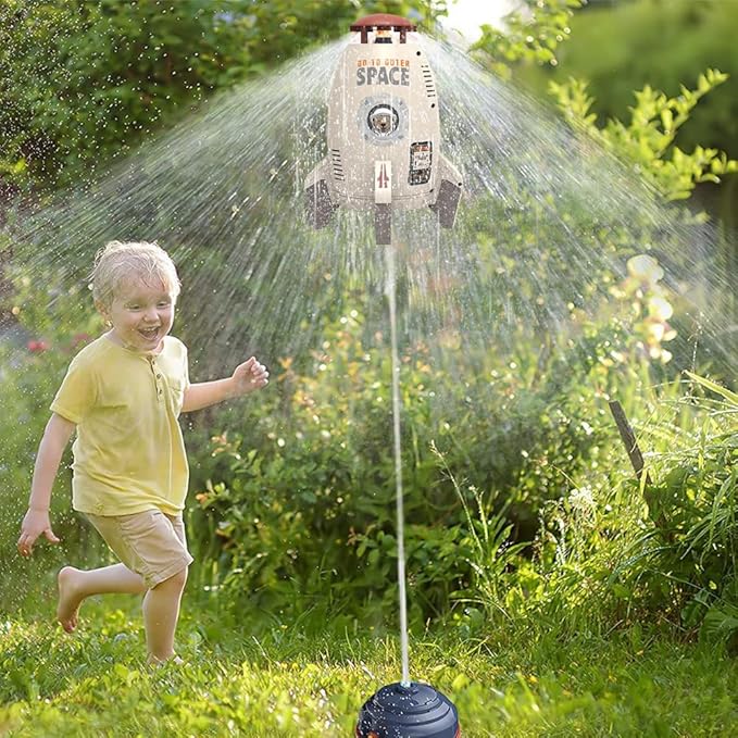 Kinder-Außenwassersprinkler in Raketenform – 3 Meter Schlauch, ideal für Garten, Rasen und Poolpartys