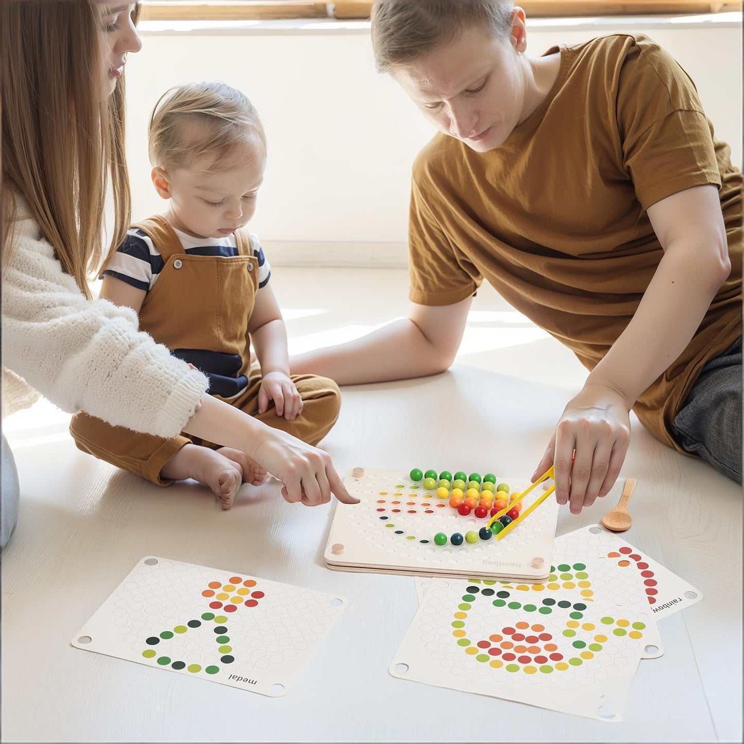 Montessori-Spielzeug ab 3 Jahre – Farben sortieren, stapeln & lernen mit Regenbogenperlen | Kreatives Lernspiel für Vorschulkinder