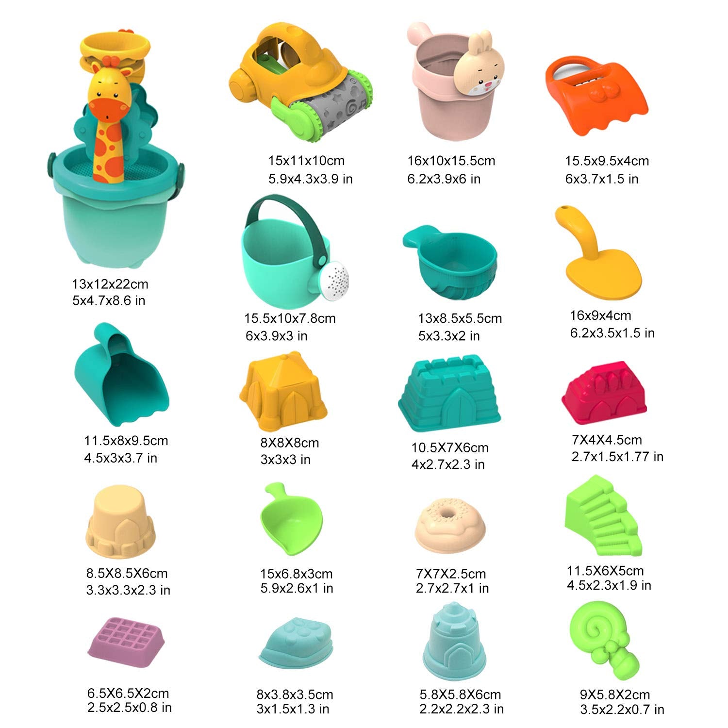 Sandspielzeug Set Kinder 18-teilig mit Eimer Spileo