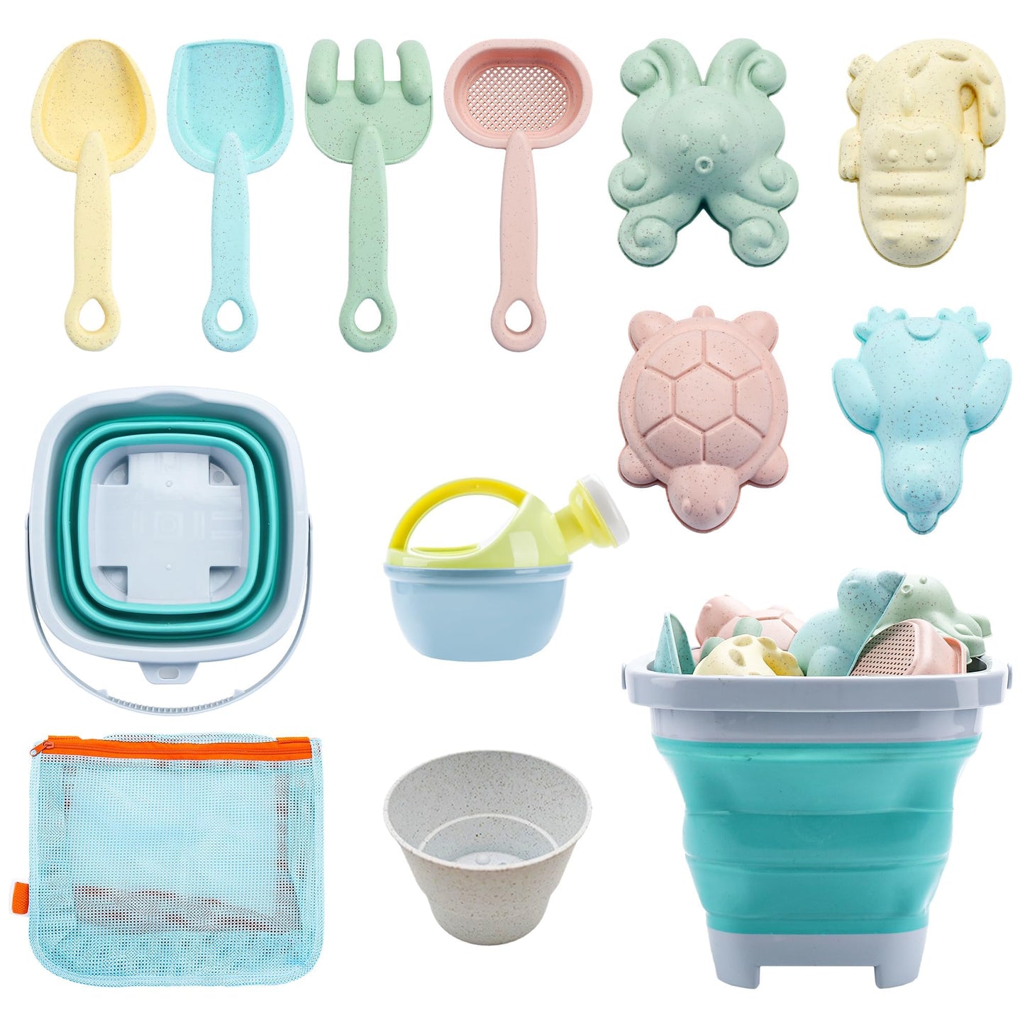 Sandspielzeug Set 12-teilig mit Eimer & Formen – Strand & Garten Spileo