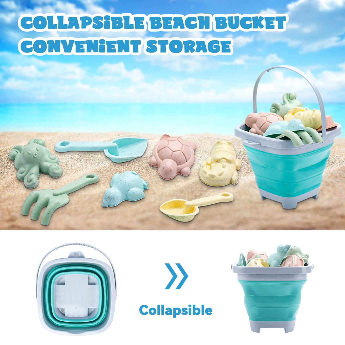 Sandspielzeug Set 12-teilig mit Eimer & Formen – Strand & Garten Spileo