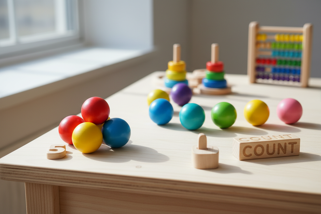 12 bunte Holzkugeln: Das erste Mathe-Labor Ihres Kindes entdecken Spileo