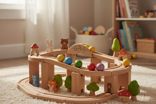 Faszinierende Klangwelten: Wie eine 60-teilige Holz-Kugelbahn mit Landschaftsset die Sinne von Kindern ab 3 Jahren verzaubert Spileo
