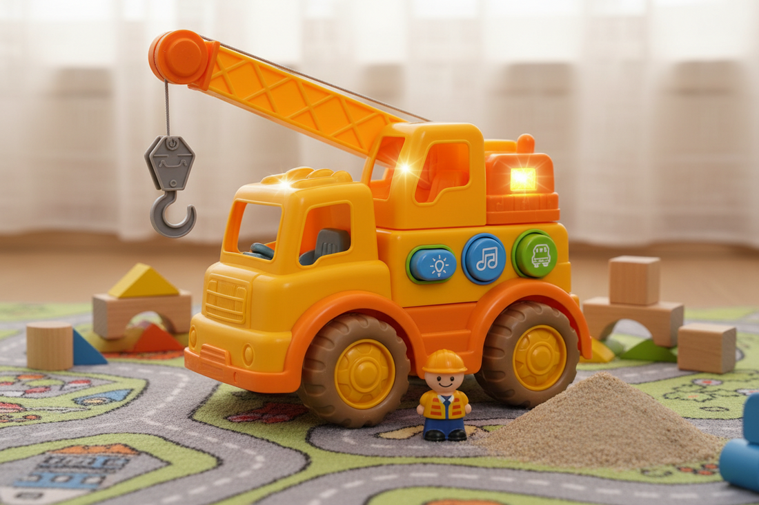 Kranwagen-Spielzeug mit Licht und Sound – Der perfekte Baufahrzeug-Spaß für kleine Baumeister ab 3 Jahren Spileo