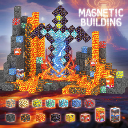 Magnetische Bausteine – Bauen Mine Magnet Welt Magie Schwert Portal Set, Bauspielzeug Magnetische Kacheln für Kinder ab 3 Jahren, Förderspielzeug Kinderspiele Geschenke für Jungen & Mädchen 3-5 5-7 - Spileo