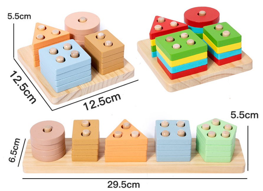 Montessori Holzspielzeug ab 1 Jahr – Sortier- & Stapelspielzeug für Kinder 1–3 Jahre, Lern- & Entwicklungsspielzeug in Pastellfarben