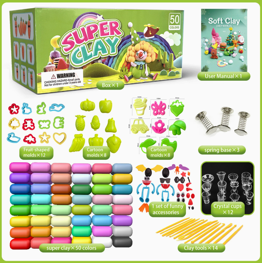 Lufttrocknende Modelliermasse –50Farben, Bastelset für Kinder