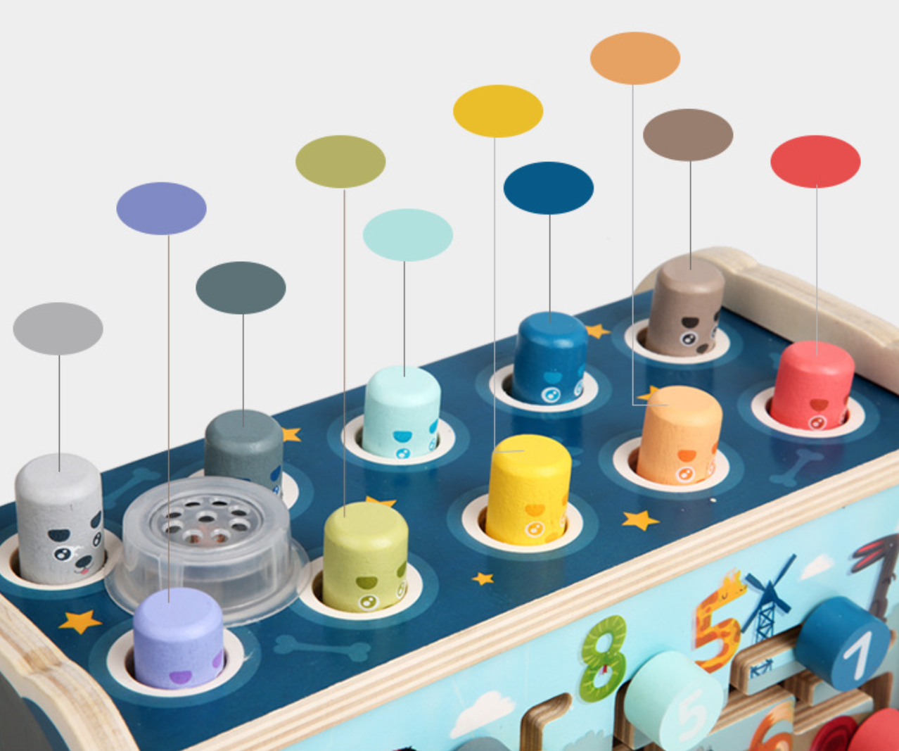 Montessori Pounding Toy für 1-3 Jahre – Holzhammer-Activity Board mit Xylophon, Zahlenlabyrinth und Schlagbank, Bildungs-Spielzeug für Kleinkinder