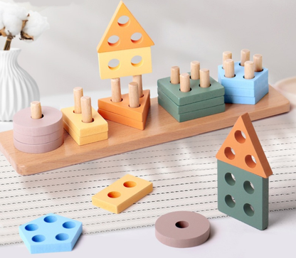 Montessori Spielzeug für 1-3 Jahre – Holz Formsortierer & Stapelpuzzle