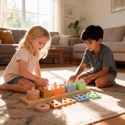 Montessori Holzspielzeug ab 1 Jahr – Sortier- & Stapelspielzeug für Kinder 1–3 Jahre, Lern- & Entwicklungsspielzeug in Pastellfarben