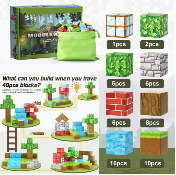 Magnetblöcke, Bausteine, Weltausgabe, magnetisches Spielzeug für Jungen und Mädchen, Alter 3–4, 4–5, 6–8, STEM Montessori, sensorisches Spielzeug für Kleinkinder, Geschenke für Kinder ab 3 Jahren, 48 - Spileo