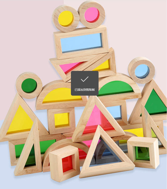 Regenbogen-Lichtblöcke (24 Stück) – Holzspielzeug für Kleinkinder zum Spielen auf Leuchttisch oder am Fenster