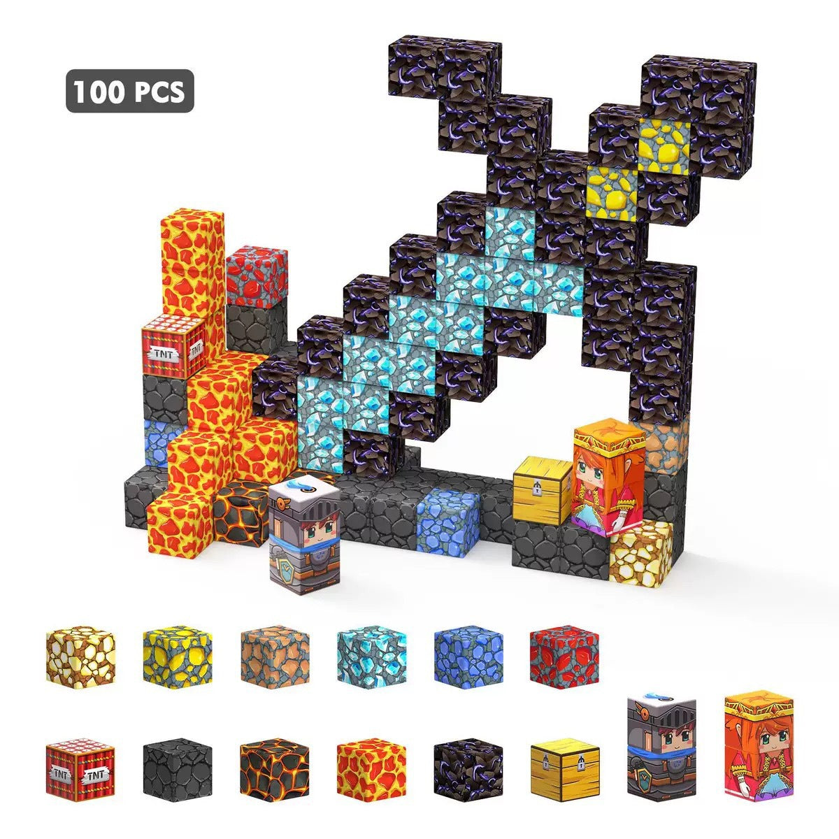 Magnetische Bausteine – Bauen Mine Magnet Welt Magie Schwert Portal Set, Bauspielzeug Magnetische Kacheln für Kinder ab 3 Jahren, Förderspielzeug Kinderspiele Geschenke für Jungen & Mädchen 3-5 5-7 - Spileo
