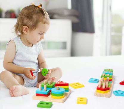 Montessori Holzspielzeug ab 1 Jahr – Sortier- & Stapelspielzeug für Kinder 1–3 Jahre, Lern- & Entwicklungsspielzeug in Pastellfarben