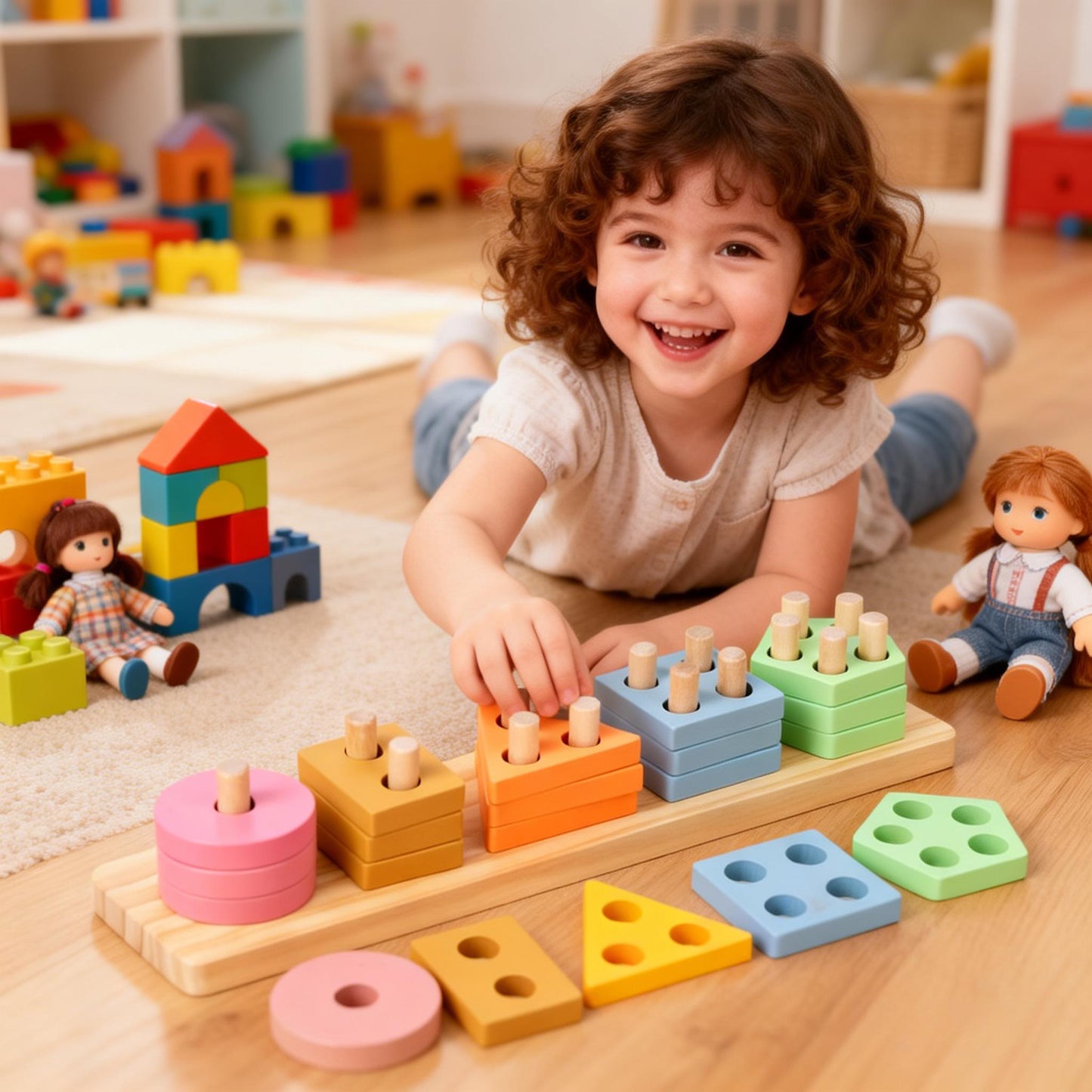 Montessori Holzspielzeug ab 1 Jahr – Sortier- & Stapelspielzeug für Kinder 1–3 Jahre, Lern- & Entwicklungsspielzeug in Pastellfarben