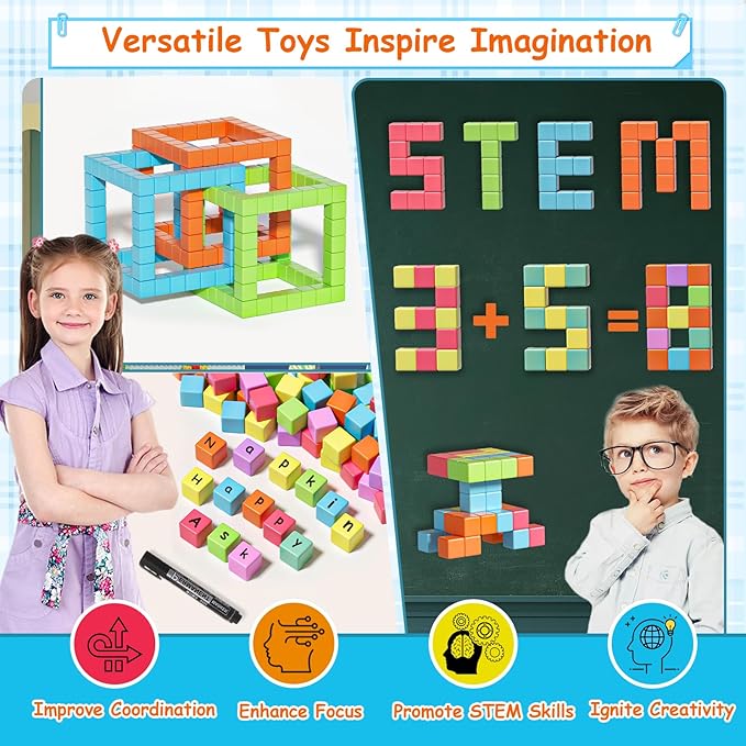 Magnetic Blocks, Magnet Building Cubes for Toddlers Ages 3-5, STEM Educational Sensory Autism Montessori Preschool Toys, Gifts for Kids Ages 4-8 Year Old Boys and Girls - Spileo