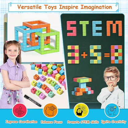 Magnetic Blocks, Magnet Building Cubes for Toddlers Ages 3-5, STEM Educational Sensory Autism Montessori Preschool Toys, Gifts for Kids Ages 4-8 Year Old Boys and Girls - Spileo