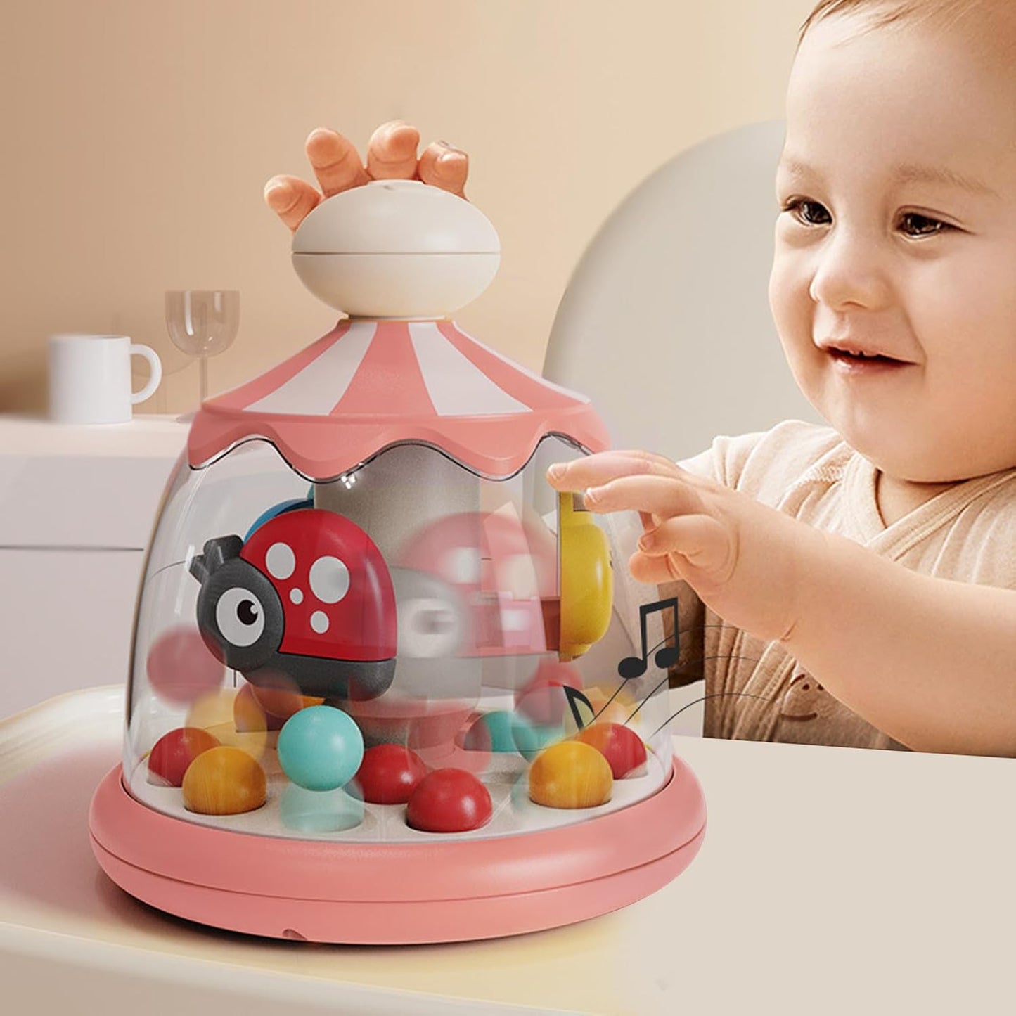 Musikalisches Dreh-Spielzeug für Babys – Interaktiver Grifftrainer mit Leuchtfarben, Sensorischem Stimulationsrad und Reibungslosem Lagerbewegungssystem zum Fördern der Motorik