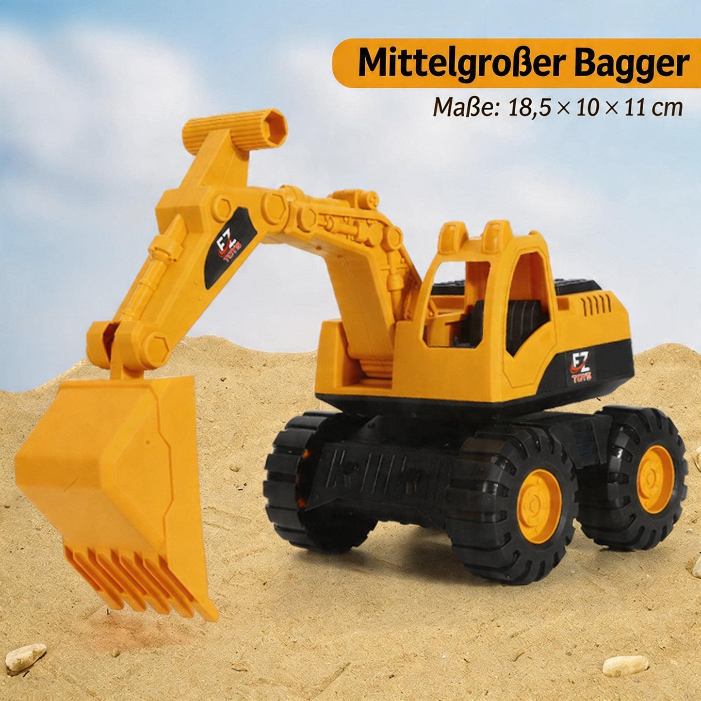 7-Zoll-Baustellen-Spielzeug-Set mit Muldenkipper, Radlader und Bagger für Kinder