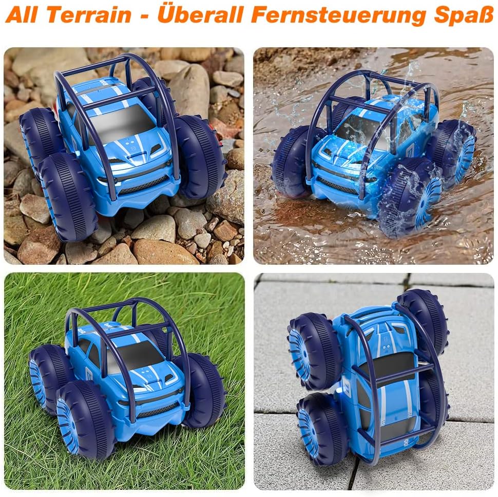 Ferngesteuertes Amphibien-RC-Auto mit LED-Licht, 360° Flips, 4WD, 15 km/h, wasserdicht – Offroad-Monstertruck für Kinder ab 3 Jahren