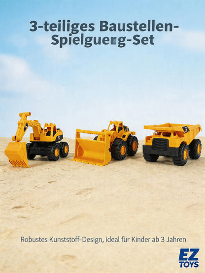 7-Zoll-Baustellen-Spielzeug-Set mit Muldenkipper, Radlader und Bagger für Kinder