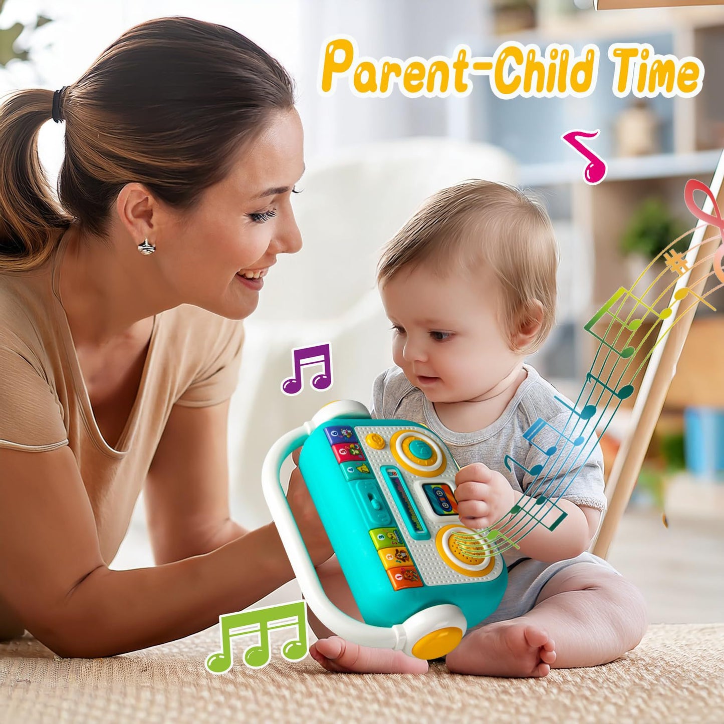 Mein erster Musik-Player für Kinder 2–5 Jahre – 40 Lieder, Aufnahmefunktion, Bluetooth, LED-Licht, Kopfhöreranschluss & Tragegriff | Lernspielzeug mit mobiler Musikkiste