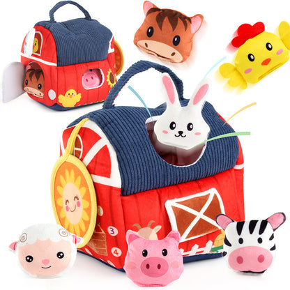 Bauernhof-Sensorikspielzeug für Babys 6–12 Monate – Mit Scheune, 6 Tierrasseln & Spiegel – Motorikspielzeug für Kinder 1–3 Jahre – Ideales Weihnachts- und Ostergeschenk