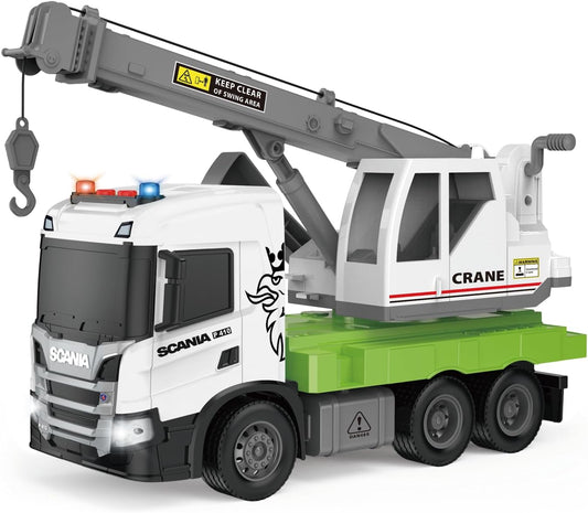 Kranwagen-Spielzeug mit Licht und Sound – 29,3 cm Bausatz-Auto mit ausfahrbarem Kran für Jungen ab 3 Jahren
