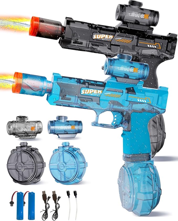 2er-Pack elektrische Wasserpistolen mit LED-Flammeneffekt, wiederaufladbar, Reichweite 8–10 m, ideal für Kinder ab 3 Jahren – perfekt für Sommer, Pool, Strand und Partys