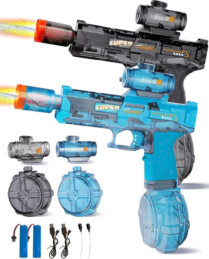 2er-Pack elektrische Wasserpistolen mit LED-Flammeneffekt, wiederaufladbar, Reichweite 8–10 m, ideal für Kinder ab 3 Jahren – perfekt für Sommer, Pool, Strand und Partys