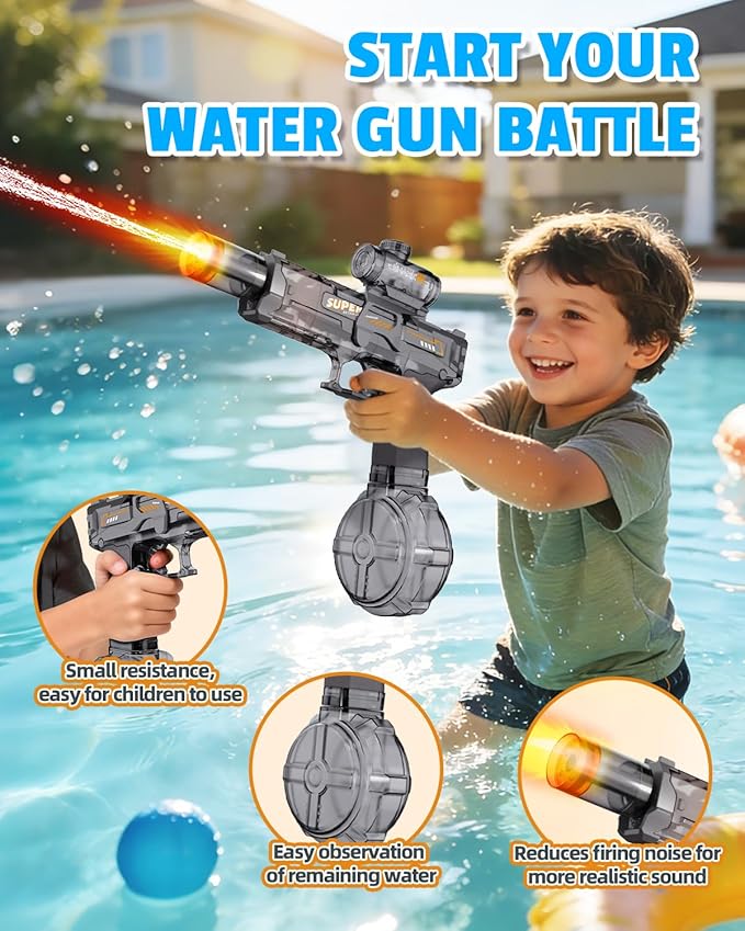 2er-Pack elektrische Wasserpistolen mit LED-Flammeneffekt, wiederaufladbar, Reichweite 8–10 m, ideal für Kinder ab 3 Jahren – perfekt für Sommer, Pool, Strand und Partys