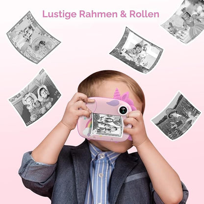Kinderkamera mit Sofortdruck, 32 GB Speicherkarte, Videofunktion, bunten Stiften und lustigem Zubehör – ideales Geschenk für Mädchen und Jungen ab 3 Jahren (Rosa)