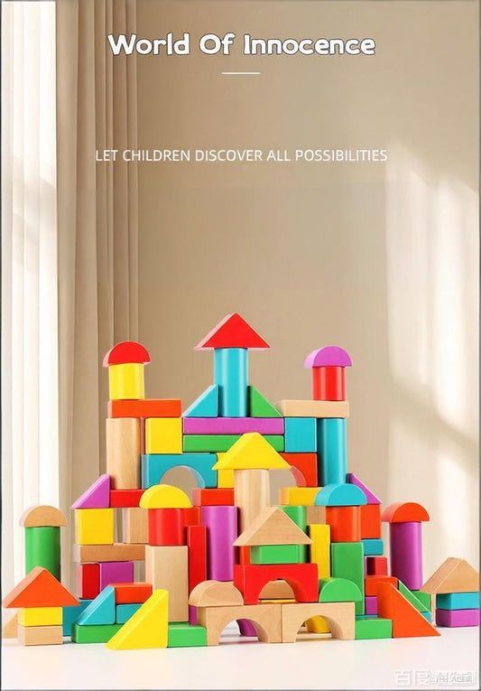 100-teilige Holz-Naturbausteine in verschiedenen Formen mit Leinenbeutel – ab 12 Monaten