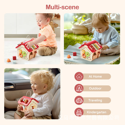 Holz-Steckhaus aus Kiefernholz – 15-teiliges Motorikspielzeug mit 12 Steckbausteinen für Kinder ab 1 Jahr, Maße: 18 x 17,5 x 18 cm