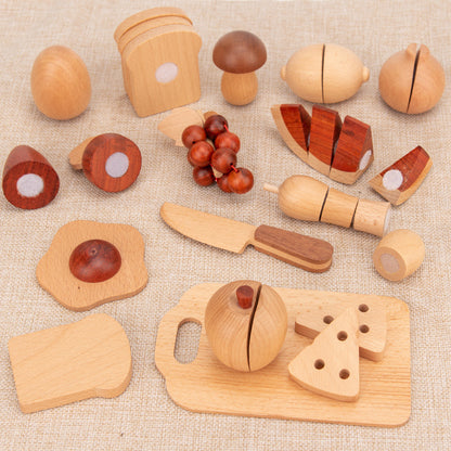 Holz-Spielküche mit Zubehör – Typisches englisches Frühstück aus Massivholz, pädagogisches Rollenspiel für Kinder