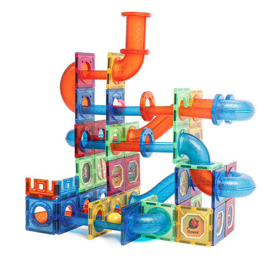 120-teiliges Magnet-Baukasten-Set mit Murmelbahn – STEM-Lernspielzeug zur Förderung der kindlichen Gehirnentwicklung für Jungen und Mädchen ab 3 Jahren