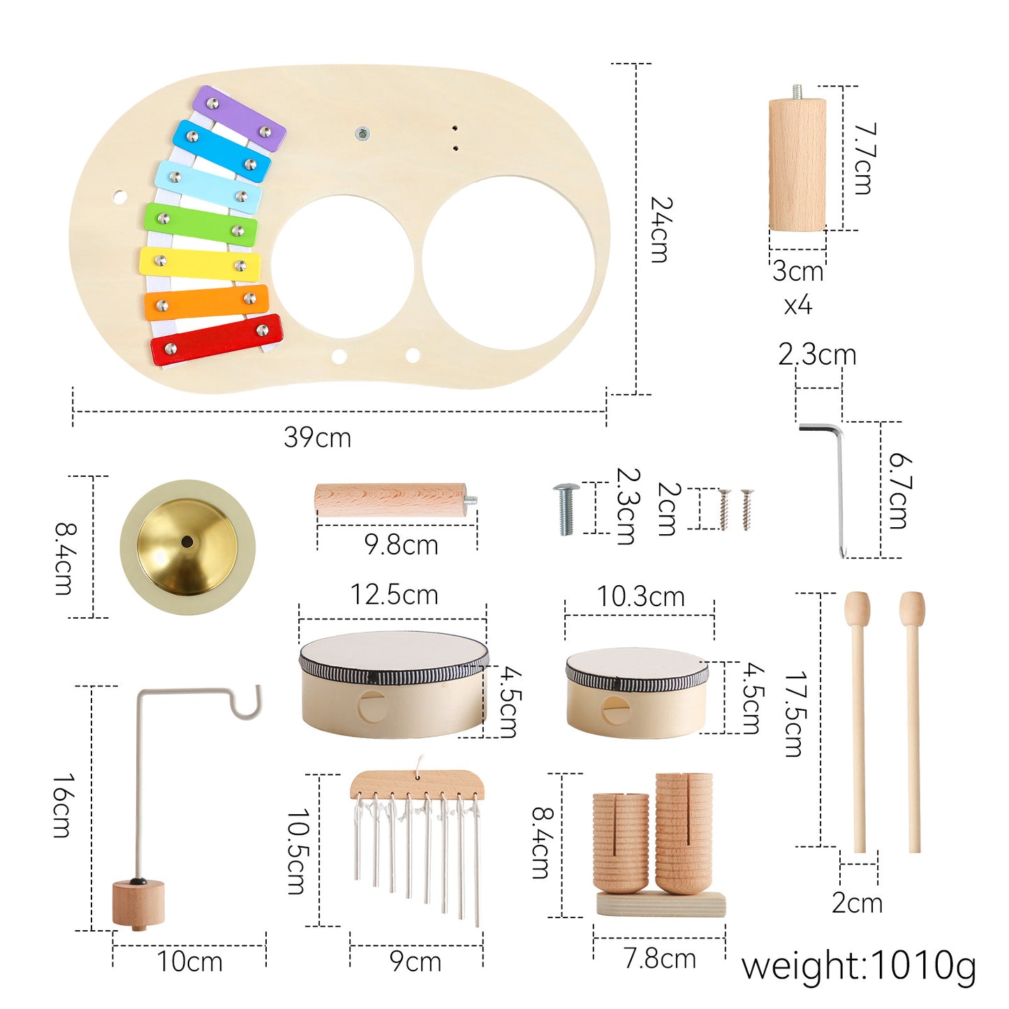 Holz-Montessori-Schlagzeugset ab 3 Jahre – Xylophon, Trommel & Musikinstrumente für Kleinkinder, Lernspielzeug zur musikalischen Früherziehung