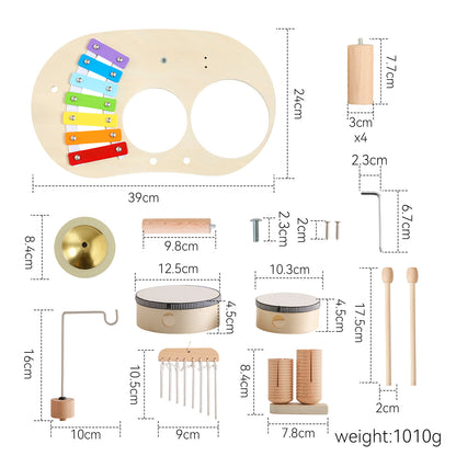 Holz-Montessori-Schlagzeugset ab 3 Jahre – Xylophon, Trommel & Musikinstrumente für Kleinkinder, Lernspielzeug zur musikalischen Früherziehung