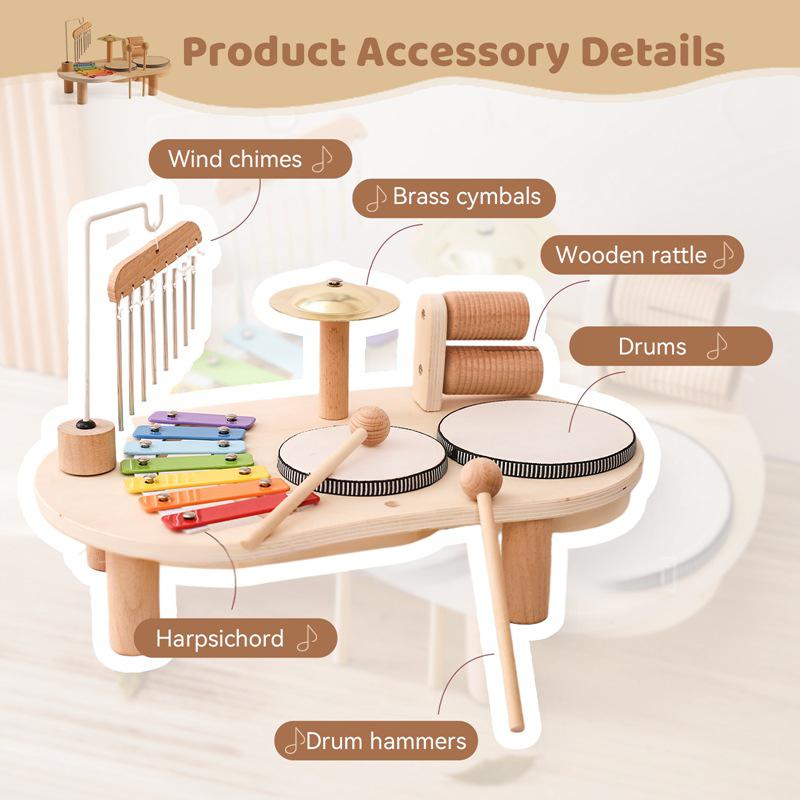 Holz-Montessori-Schlagzeugset ab 3 Jahre – Xylophon, Trommel & Musikinstrumente für Kleinkinder, Lernspielzeug zur musikalischen Früherziehung