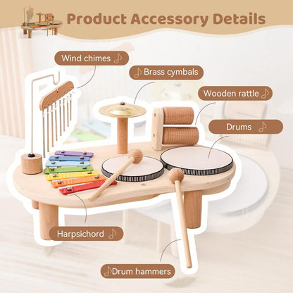 Holz-Montessori-Schlagzeugset ab 3 Jahre – Xylophon, Trommel & Musikinstrumente für Kleinkinder, Lernspielzeug zur musikalischen Früherziehung