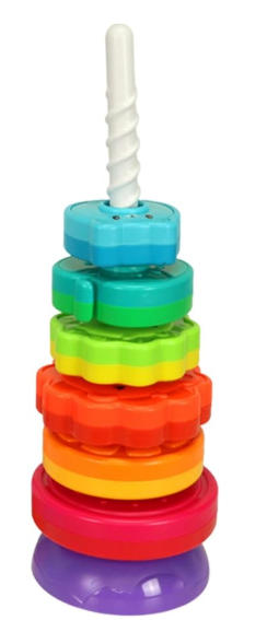 Regenbogen Stapelringe aus Kunststoff – 14-teiliges Spinnspielzeug für Babys ab 6 Monaten, fördert frühes Lernen und motorische Entwicklung