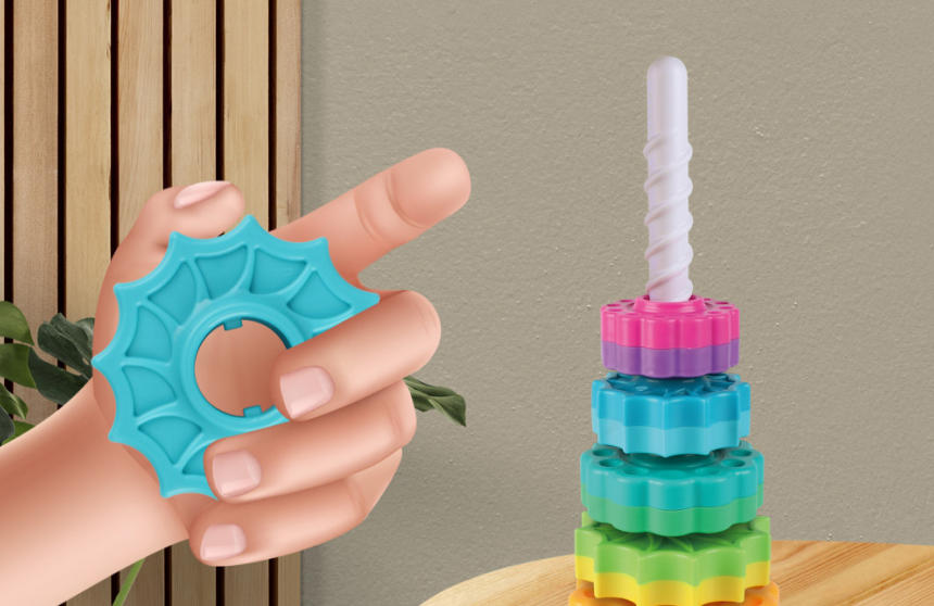 Regenbogen Stapelringe aus Kunststoff – 14-teiliges Spinnspielzeug für Babys ab 6 Monaten, fördert frühes Lernen und motorische Entwicklung