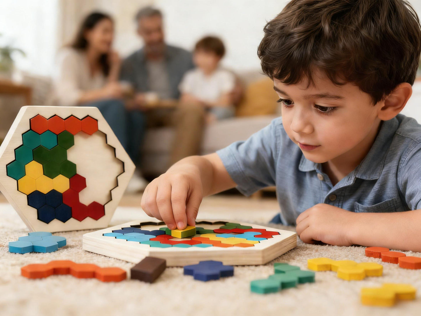 Hölzernes Sechseck-Puzzle – Geometrisches Tangram-Spiel zur Förderung von Logik, IQ und räumlichem Denken für alle Altersgruppen
