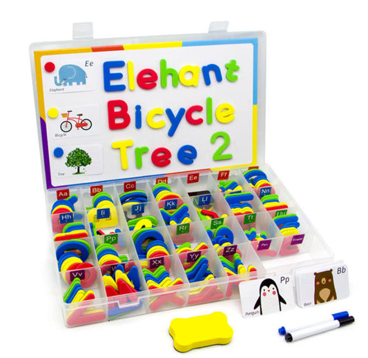Bunte Magnetbuchstaben mit Tafel – 234-teiliges Schaumstoff-Alphabet mit Groß- und Kleinbuchstaben sowie Lernkarten für Kleinkinder, pädagogisches Lernspielzeug