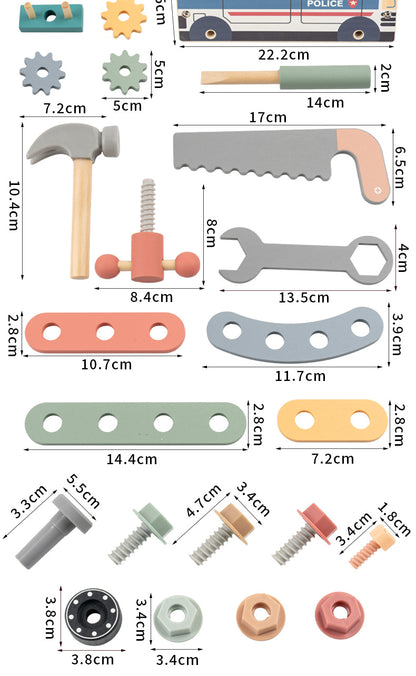 Holz-Werkzeugkoffer für Kinder ab 3 Jahren – Montessori Spielzeug mit Werkbank, Werkzeuggürtel & Spielzeug-LKW