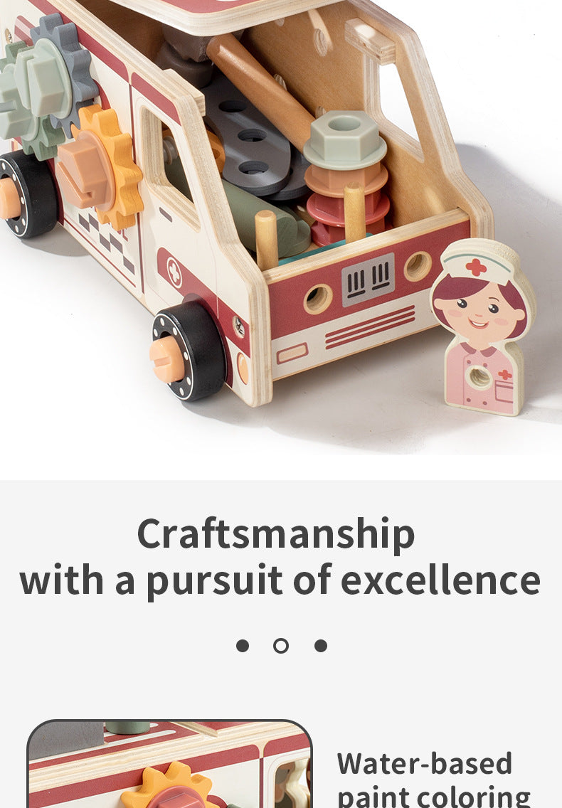 Holz-Werkzeugkoffer für Kinder ab 3 Jahren – Montessori Spielzeug mit Werkbank, Werkzeuggürtel & Spielzeug-LKW